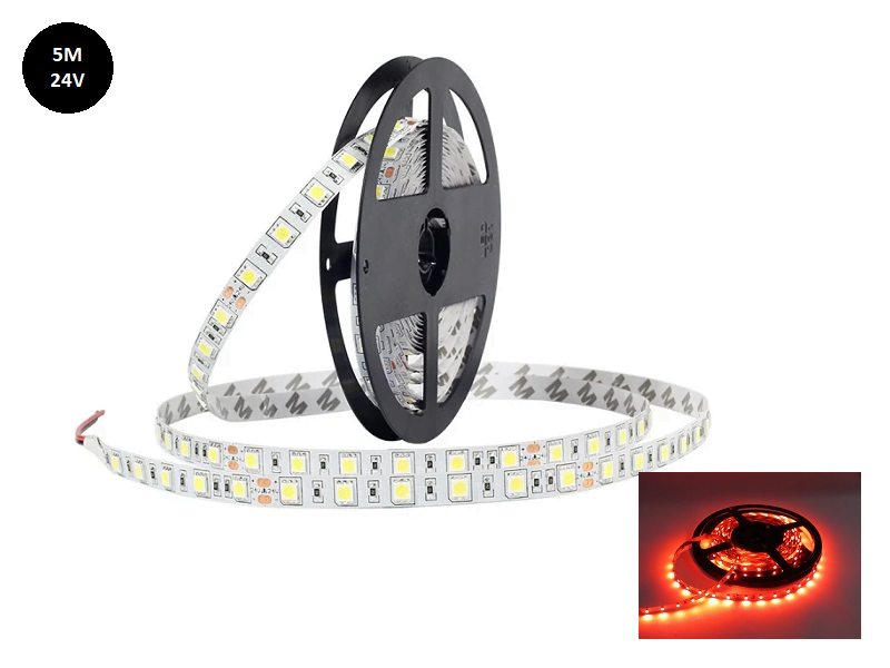 Vrachtwagen LED strip ROOD - LED strip voor 24 volt gebruik - zonder silicone laag - lengte 5 meter - EAN: 6090433492415