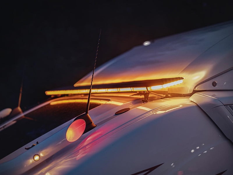 LED rotating beacon beam with flash mounted on a truck - for 12 and 24 volts - Strands LED lighting