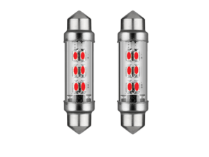 Soffitte LED Röhrenlampe 24 Volt ROT – LED Innenlampe, die in eine Röhrenlampenfassung passt – kann in LKW, Anhänger und Wohnmobil montiert werden, wenn sie an 24 Volt angeschlossen ist – LED Lampe ist mit 6 LED-Punkten ausgestattet – EAN: 7448152998937