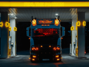 Old school verstralers gemonteerd op een Scania vrachtwagen